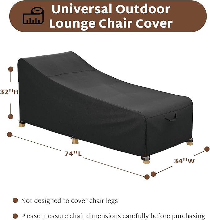 iBirdie Outdoor Lounge Chaise Chair Cover 74L x 34W x 32H inch Waterproof Patio Furniture Covers Lawn Pool Chair Cover 1 Pack Black