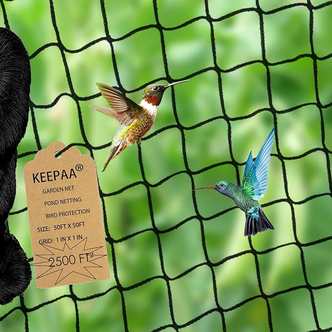 Heavy Duty Bird Poultry Netting - 1” Mesh Breathable UV-Resistant Mesh for Garden Chicken Coop Blueberry Bushes Fruit Trees Easy Install Reusable (50FT*50FT)
