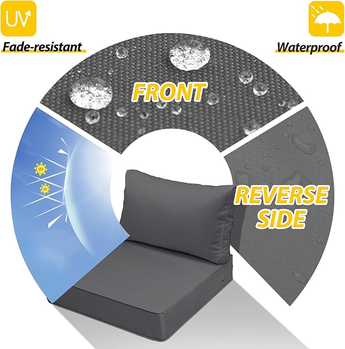 AAAAAcessories Outdoor Seat Cushions for Chairs, Fade-Resistant, Waterproof Patio Furniture Replacement Cushions, 23" x 23" x 5" + 23" x 13.5", Dark Gray