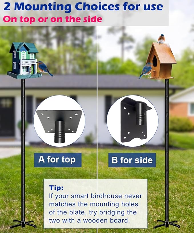 Garbuildman 105 Inch Bird Feeder Pole Kit, Heavy Duty Bird House Pole Set with 5-Forked Base, Adjustable Universal Mounting Post Kit for Outdoors, Matte Black, 1 Pack