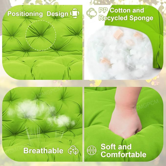 Premium 5" Thick Waterproof Outdoor Swing Cushions Sturdy Durable 2 Seat Replacement Porch Swing Cushions with Backrest&Ties Bench Cushion for Outdoor Furniture Backyard Patio (Green)