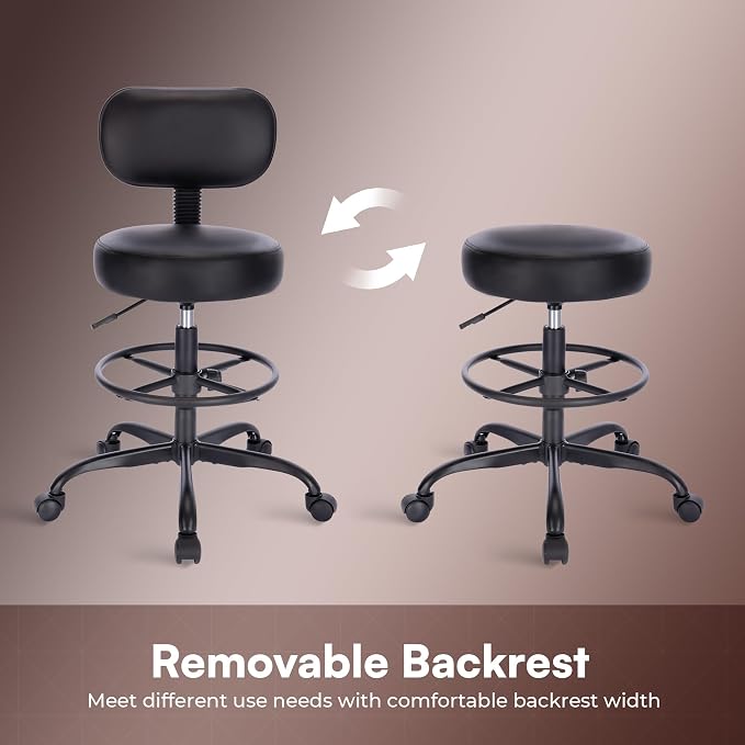 SUPERJARE Drafting Chair with Back, Set of 2, Swivel Barstools, Adjustable Height Rolling Stool with Footrest, Standing Desk Chair for Counter Height Desk, Shop, Home Kitchen, Clinic Studio, All Black