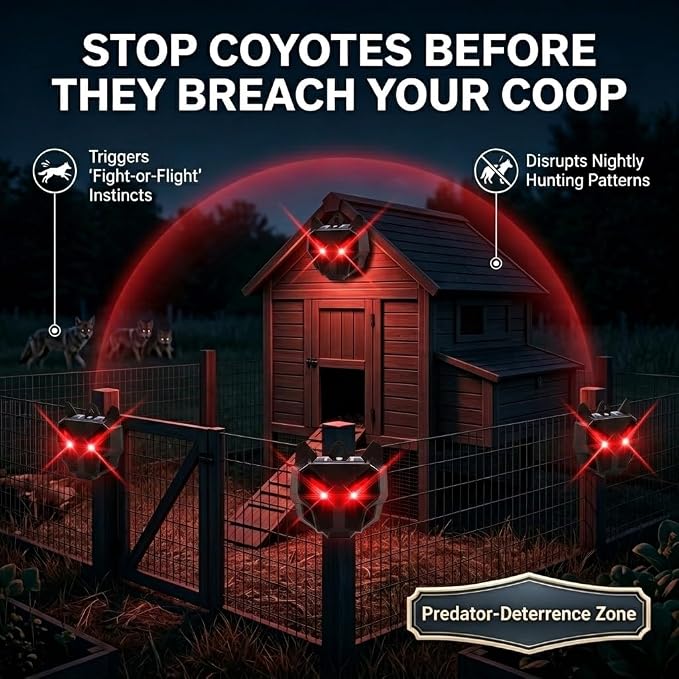 4 Pack Upgraded Coyote Deterrent Solar Predator Eyes Animal Repellent Outdoor Red LED Predator Light Deterrent for Deer,Fox, Raccoon,Skunk, Night Sentry for Chicken Coop,Yard,Garden & Farm Protection