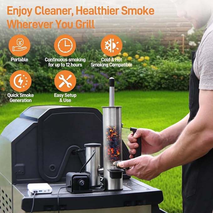 2026 Portable Electric Smoke Generator, Adjustable Smoke Control & Fits 99% Pellet Smokers & Grills, Cold/Hot Smoking Modes for Meats, Salmon & Cheeses – Great Gift Idea for Smoke Lovers
