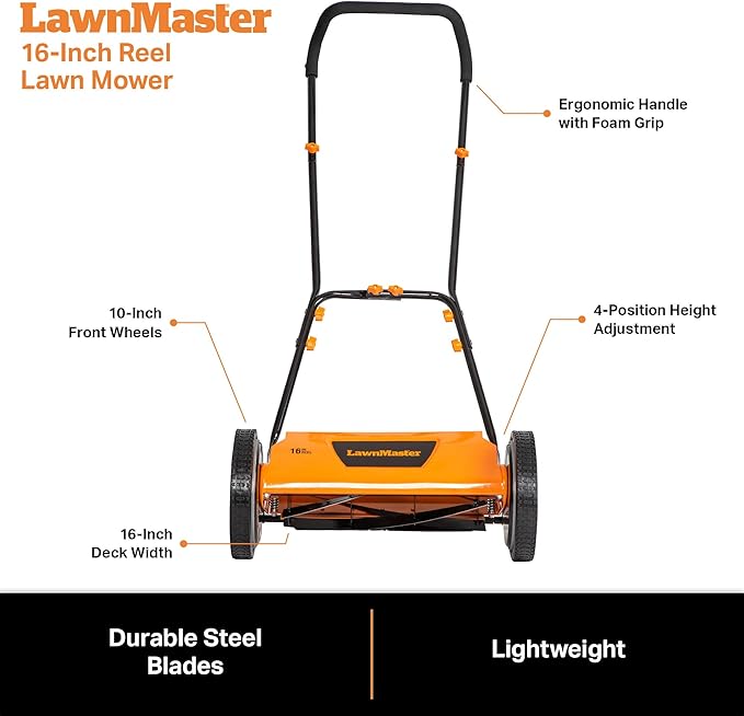 LawnMaster 16" 5-Blade Push Reel Mower & Worx 20V 10"-12" Cordless String Trimmer & Edger Bundle (Battery & Charger Included)