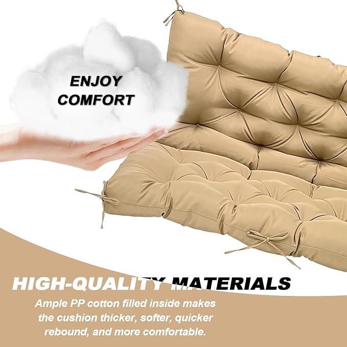 Porch Replacement Swing Cushions for Outdoor: 2-3 Seater Garden Waterproof Patio Bench Cushion with Ties - 4" Thick Swing Chair Cushion for Backyard Furniture Loveseat