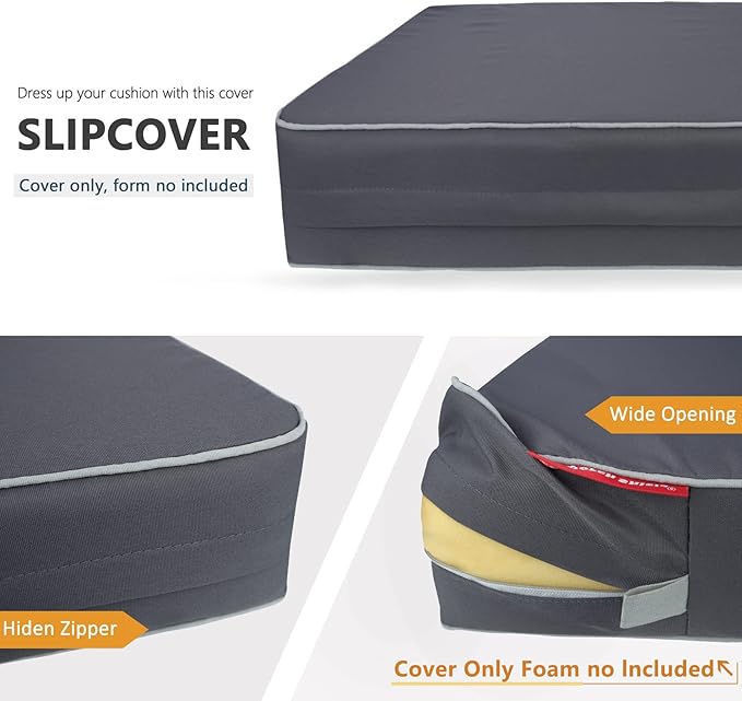 Porch Shield Outdoor Patio Cushion Covers Set 4 Waterproof Fade Resistant Chair Seat Cushion Slipcovers 20 x 18 x 4 inch, Dark Grey