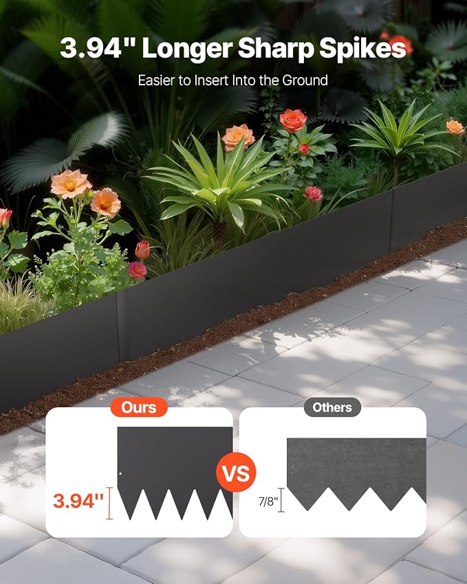 VEVOR Steel Landscape Edging, 4 Packs 40 x 12 in Rust-Resistant Metal Landscape Edging, Bendable Garden Edging Border, Heavy Duty Lawn Edging, Easy-to-Install, Flower Bed Yard Pathway Divider Black
