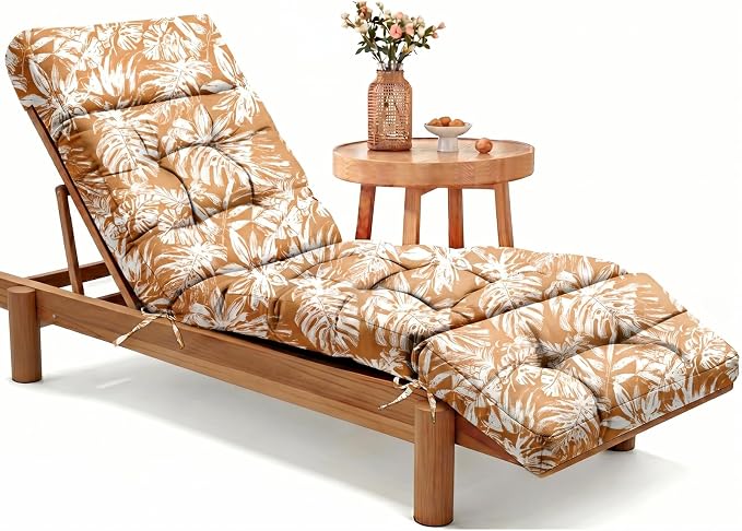 MAGIC ELEPHANT Chaise Lounge Cushion Outdoor, Memory Foam Patio Lounge Chair Cushion with Ties for Outdoor Furniture, 74 x 22 x 4 Inch (Rust Orange Monstera)