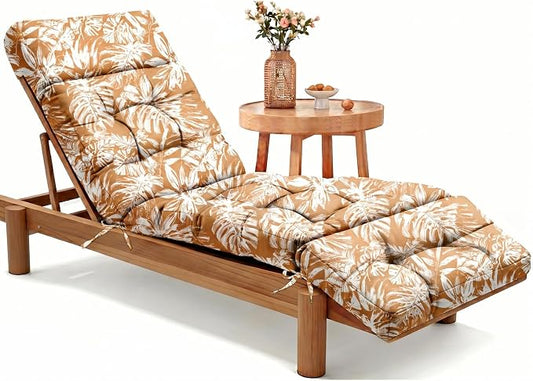 MAGIC ELEPHANT Chaise Lounge Cushion Outdoor, Memory Foam Patio Lounge Chair Cushion with Ties for Outdoor Furniture, 74 x 22 x 4 Inch (Rust Orange Monstera)