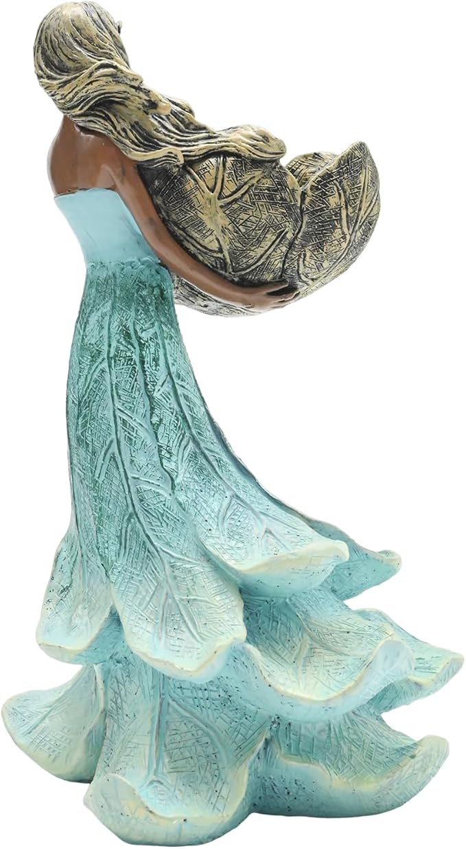 Resin Fairy Statue Bird Feeder 9.4 Inch Tall for Garden Decor, Doubles as a Decorative Birdbath or Water Feature, Ideal for Fairy Gardens, Cottagecore Themes & Porch Decor