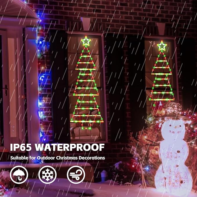 LED Christmas Lights Outdoor,4.6ft 189 LED Christmas Tree Ladder Light with Star Topper 8 Modes Christmas Decorations Lights for Indoor Outdoor, Window, Garden, Home, Wall, Xmas Tree Decor-Red &Green