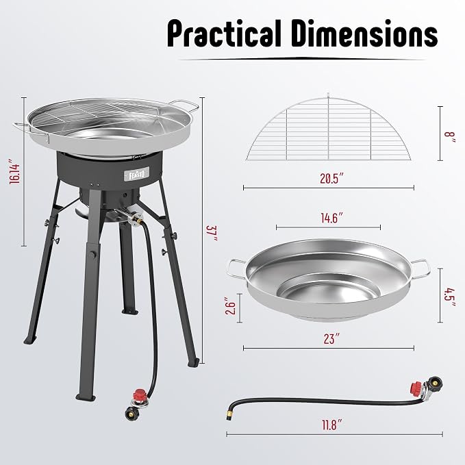 Feasto 23" Stainless Steel Concave Comal Set, Discada Disc Cooker with 54,000 BTU Paella Burner and Adjustable Stand Set, Cazo Para Carnitas Tortillas Stir Fry Wok for Outdoor Cooking, CSA Certified