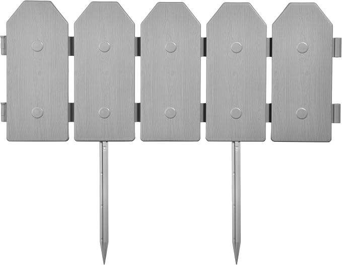 Evelyne Garden Border Edging: Wooden Grain Fence Dog Ear Design - Landscaping Fence Liner Lawn Edge Barrier - Decorative Lawn Landscape Panels Elements -Landscaping Edging (Gray, 10ft.)