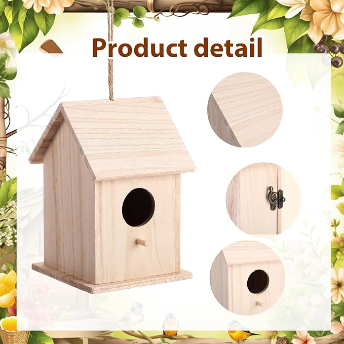 Barydat 6 Pcs Bird Houses Hanging Wooden Bird Houses for Outside DIY Garden Patio Decorative for Swallow Sparrow Hummingbird Finch Throstle Birdhouse Kits Arts and Craft Projects, 3 Sizes