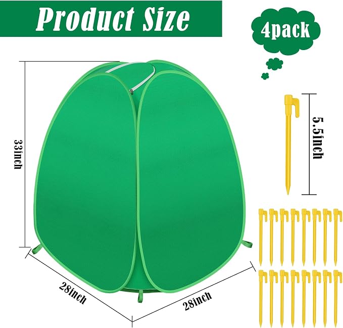 4 Pack Plant Covers Freeze Protection, 28x28x33" Winter Shrub Frost Covers for Outdoor Plants, Warm Plant Protectors Tent for Protecting Fruit Tree Potted Plants and Shrub from Freezing Animals Eating