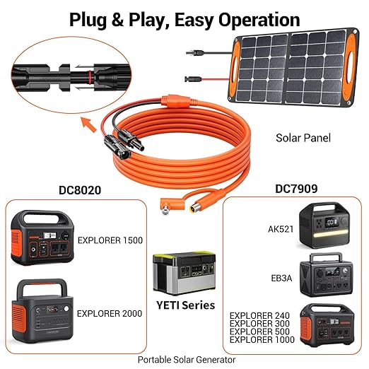6FT Solar Connector to 8mm Adapter Cable with DC8020/7909 Compatible with BLUETTI, Yeti, Anker, Jackery Portable Power Station for Camping, RV, Emergency Use