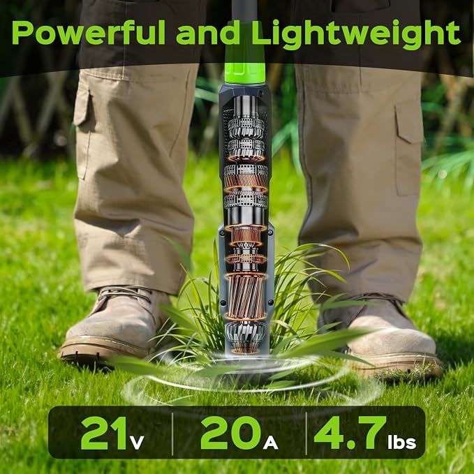 Weed Puller Tool, 21V Powerful Garden Tools Electric Weeding Tool with 2.0Ah Battery and Charger, Gardening Tools Weeder Tool with 3-Claw Steel Head for Smooth Weeding, Gifts for Men Women