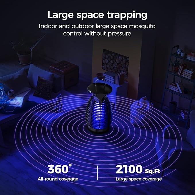 Outdoor Bug Zapper with LED Light - Electric Mosquito Killer Fly Trap Insect Zapper Outdoor and Indoor for Home Kitchen, Patio, Backyard