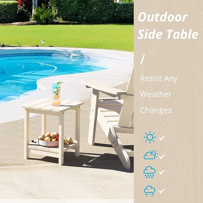 LUE BONA Adirondack Outdoor Side Table, 2-Tier Sand HDPS Patio End Table Weather Resistant, Morden Side Table for Patio, Pool, Porch