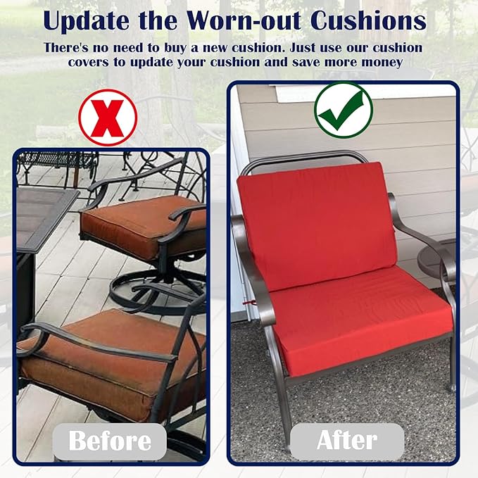 FLYMEI Patio Cushion Covers 21x19x3 Waterproof Outdoor Cushion Cover Replacement 4Packs Outdoor Seat Cushion Slipcover for Rattan Chair Sofa, Red