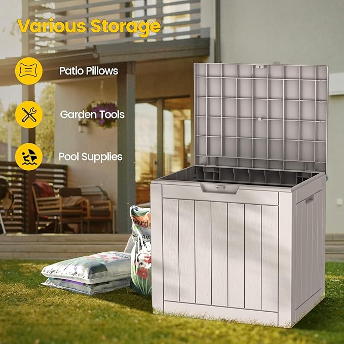 Zapdos 31 Gallon Outdoor Storage Box Deck Box for Indoor and Outdoor Use, Waterproof Resin Storage Bin for Package Delivery Patio Cushions Gardening Tools, Lockable, UV Resistant, Grey