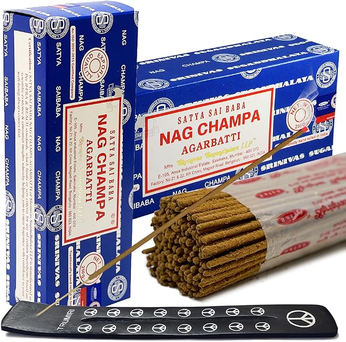TRUMIRI Incense Stick Holder Bundle with Satya Sai Baba Nagchampa 250g Incense Sticks - Pack of 2 (Approx 500 Sticks)