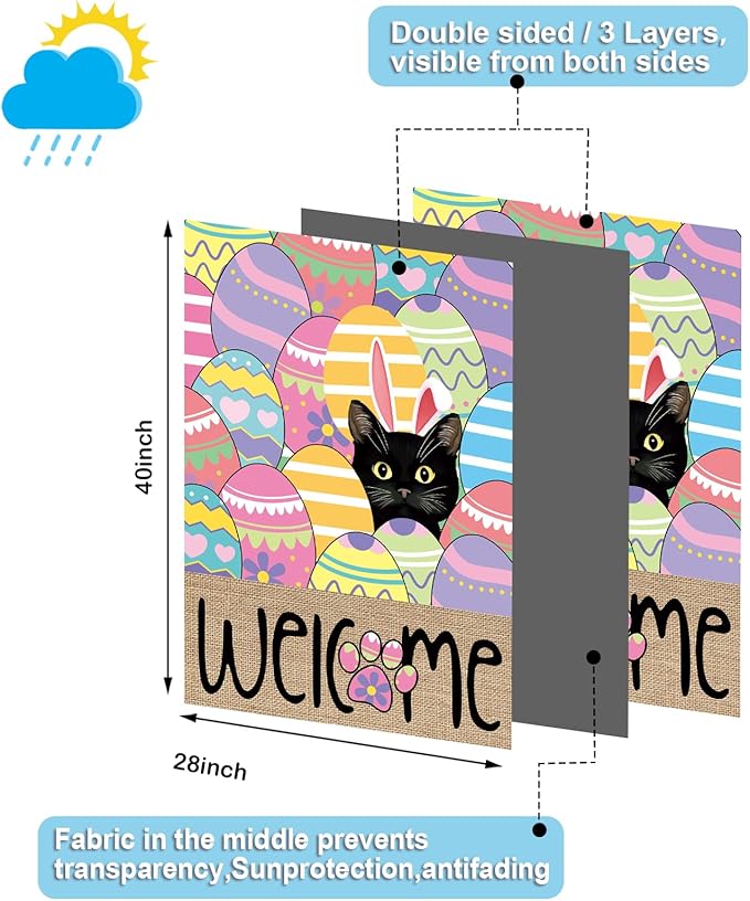 Seasonal Garden Flags Set of 11, Double Sided 28 x 40 Inch Black Cat House Flags, Large Flags for Outside, Spring Summer Easter Independence Day Outdoor Flags, Welcome Holiday Garden Flags for All Seasons