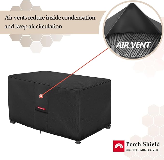 Porch Shield Patio Fire Pit Cover - Waterproof 600D Outdoor Rectangular Fire Table Cover Deck Box Protector - 58 x 30 inch, Black