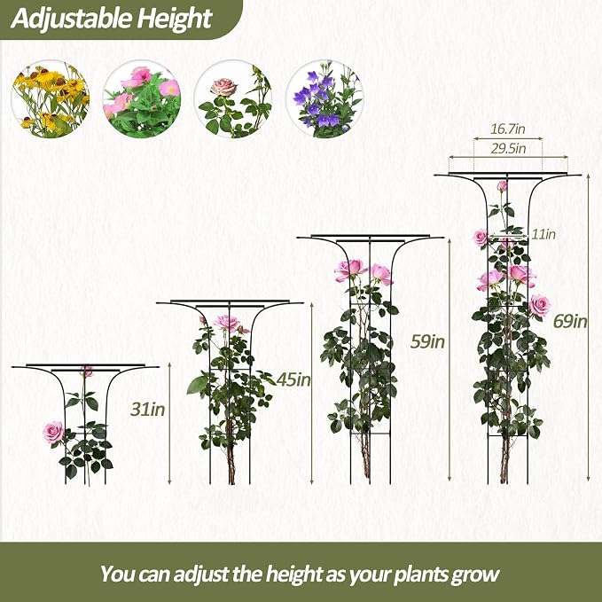 Trellis for Climbing Plants Outdoor - 69"(H), Expandable and Rust-Proof Metal Plant Support, Mushroom Top Trellis for Climbing Plants,Garden Trellis for Potted Roses, Vines, Jasmine(2Pack)