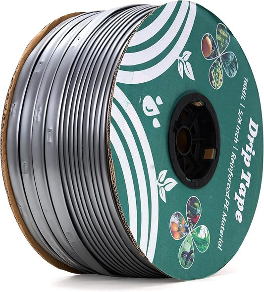 2000FT 5/8" Drip Tape Irrigation, 16 Mil Heavy Duty with 6" Emitter Spacing, Silver Reflective Drip Tape Resistant to Pecking & Biting, Heat-Safe for Seedlings, Ideal for Garden Farm Greenhouse Patio