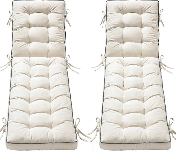 2 Pack 80x26 Inch Folding Chaise Lounge Cushion Quick Dry - Outdoor Sun Lounger Seat Pad with Shredded Foam for Patio Furniture, Deck Chairs, Poolside (Cream, 80 INCH × 26 INCH- 2 Pack)