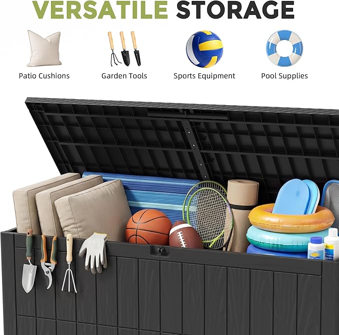 UDPATIO 100 Gallon Deck Box Outdoor Storage Box Lockable Waterproof Resin Indoor Outdoor Storage Container for Patio Cushions, Tools, Package Delivery Boxes for outside