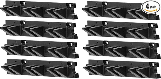 Suncast 4 Pack Long Handle Tool Organizer, Resin Wall Mount Storage Rack with Interlocking Hook System for Garage or Closet, 4.5” x 25” x 5.25”, Black