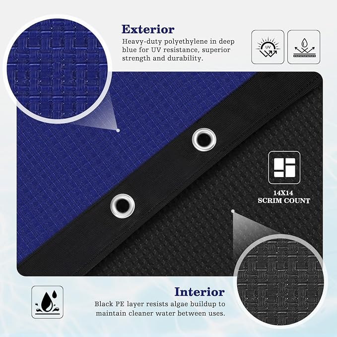 UIRWAY 12x20FT Oval Pool Cover [2026 Upgrade 185GSM] Heavy-Duty PE Above Ground Pool Cover, Metal Buckle, Cold & UV Resistant, Tearproof
