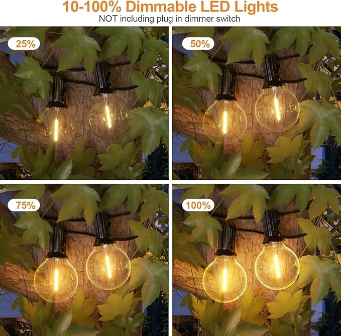 GPATIO Outdoor String Lights, 50FT G40 Bulbs Shatterproof Patio Lights, Waterproof Dimmable Hanging Outdoor Lights, Connectable LED Outside Lights for Backyard Yard Gazebo Porch Party