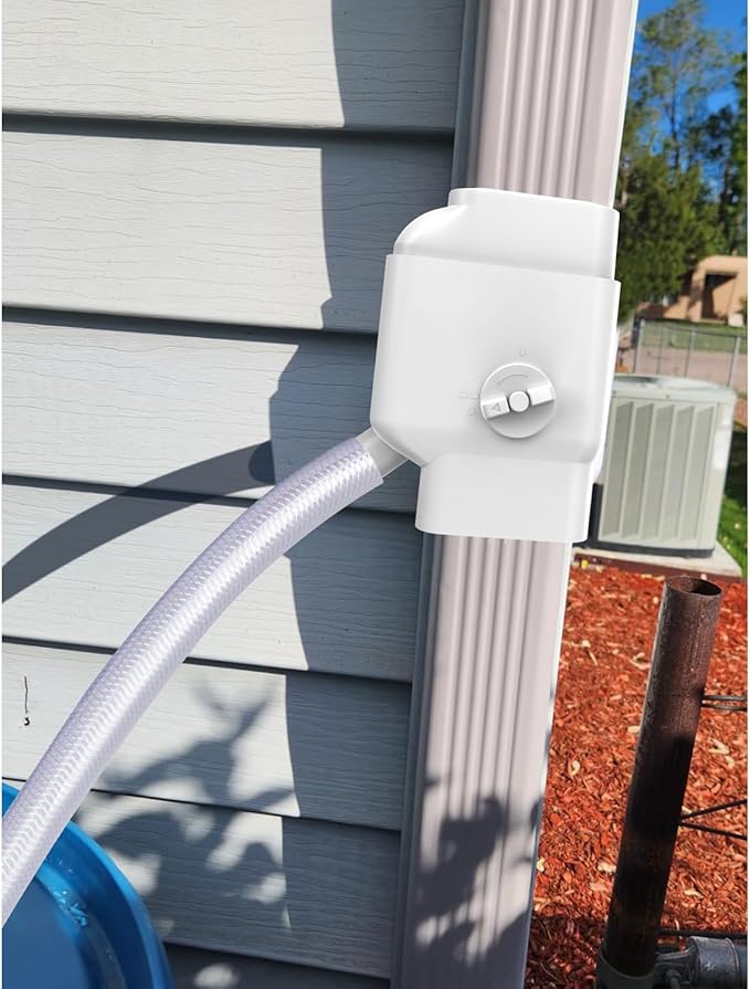 Prestantious Gutter Downspout Diverter with Built-in Filter Screen Fits for 2"x3" and 3"x4" Downspout, Rainwater Collection System with Adjustable Valve and 4ft. Hose, Diverts Large Water Flow, White