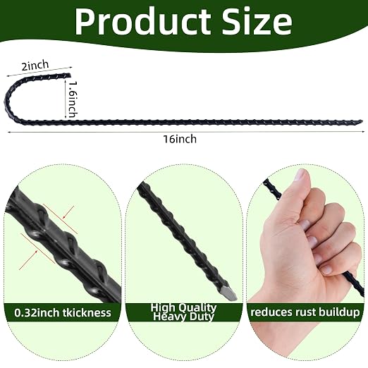 16" Rebar Stakes J Hook, 15 Pack Heavy Duty Metal Tent Stakes for Outdoor Lawn Decorations Inflatables Canopy Swing Set