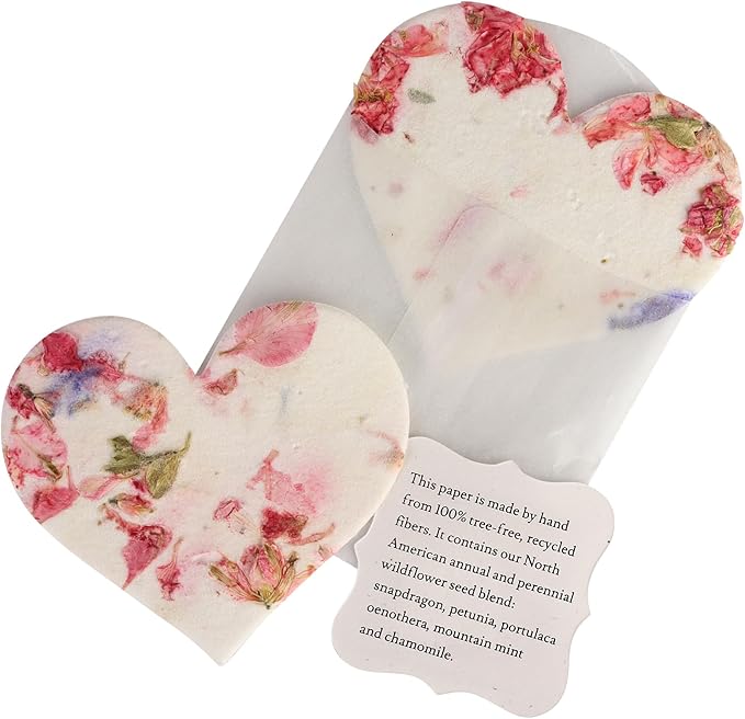 Set of 24 Pink Heart Seed Paper – Writable & Plantable Wildflower with Envelopes & Planting Guides, Mom's Gift for Mother’s Day, Use for Wedding, Baby Shower, Heart Party Favors & Easter Decorations