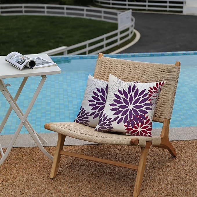 DFXSZ Purple Wine Red Flower Pillow Covers 18x18 Inch Set of 2 Outdoor Throw Pillows Outdoor Waterproof Decor for Living Room Sofa Patio Funiture Garden Floral Polyester Pillow Covers 002T18