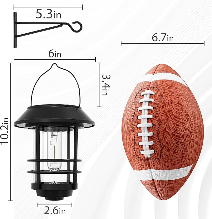 Otdair Solar Lanterns Outdoor Waterproof 2 Pack, Auto On/Off Hanging Solar Lights for Outside with Wall Mount, Outdoor Lighting Outdoor Decorative for Wall, Front Porch, Yard, Garden, Fence