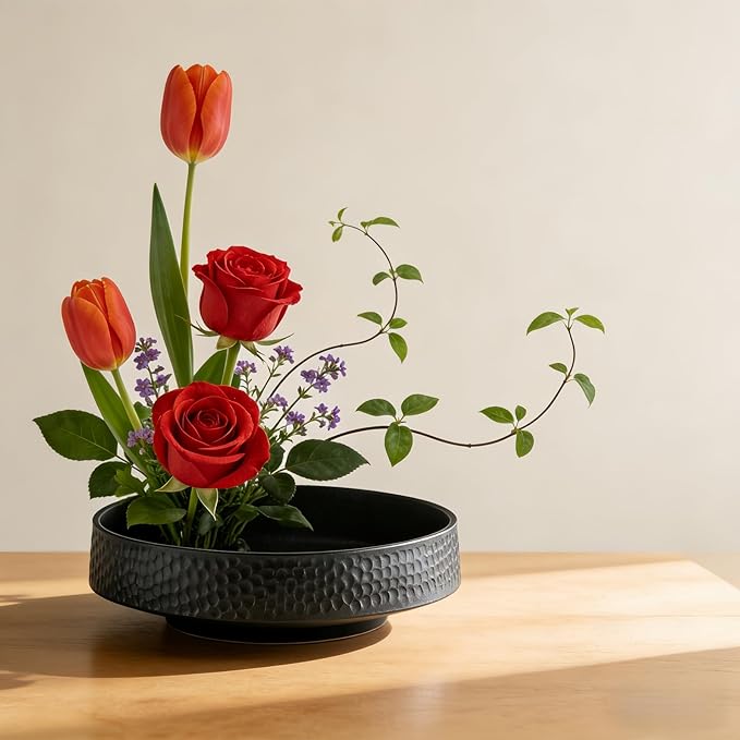 Japanese Ikebana Vase Kit Flower Frog Japanese Flower Arranging Supplies Flower Container with Needle Straightening Tool & Kenzan - 2.4inch Floral Frog (Ikebana Bowl - Hammering Pattern)