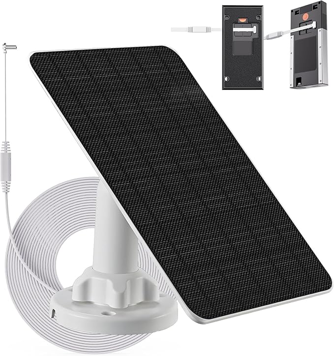 3W/5V Solar Panel with Built-in 4000mAh Battery,USB-C Port,IP65,13.2ft/4m Charging Cable,Perfect Compatibility with Ring Battery Doorbell (2024 Release),no Need to Remove Stand (USB-C)