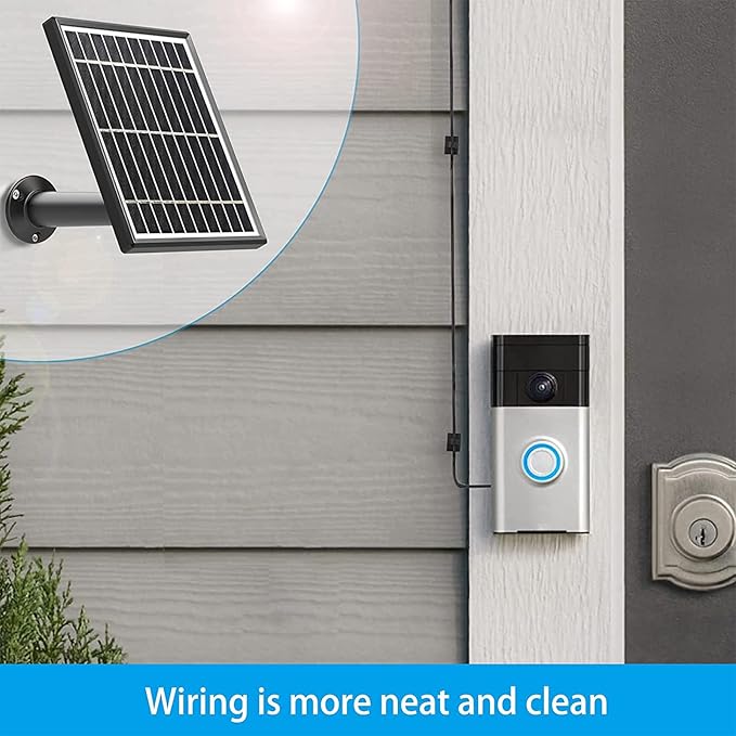 Solar Panel Compatible with Video Doorbell 1/newes Generation(2020 Release-1080p), Waterproof Charge Continuously,5 V/ 3.5 W (Max) Output, Includes Secure Wall Mount,5.0M/16 ft Power Cable