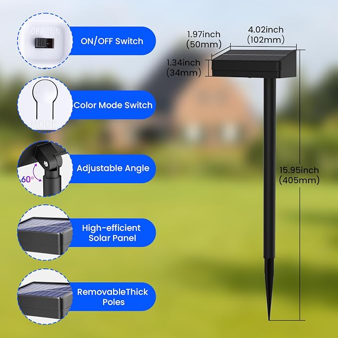 Bright Solar Pathway Lights Outdoor, 12 Pack Solar Powered Garden Lights, Warm White/7 RGB Color Glow, Waterproof, Adjustable Angle, Perfect for Gardens, Yards, Pathways, Driveways