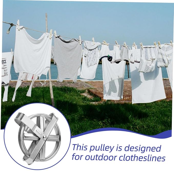 Clothesline Pulley 2 Pack Outdoor Laundry Clothes Hanging Rope Pulley with Rust-Resistant Iron and Deep Groove for Secure Drying Coats Blankets Shirts