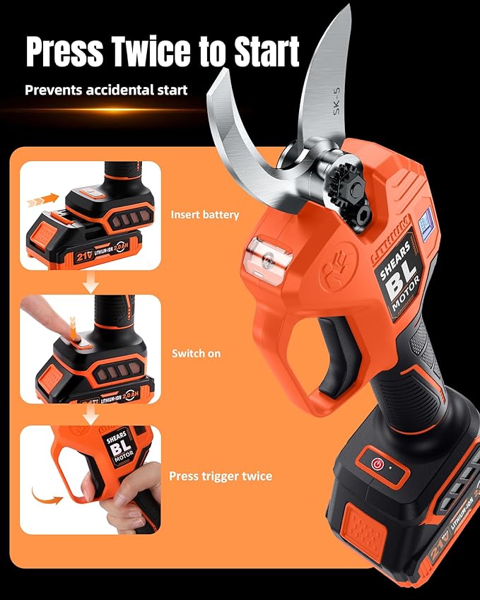 VOTREK® Cordless Electric Pruning Shears, Effort-Saving Power Pruner Cuts Branches up to 1.6", Lightweight with Safety Lock, SK5 Steel Blade, Brushless Motor, Battery Included for Tree Trimming