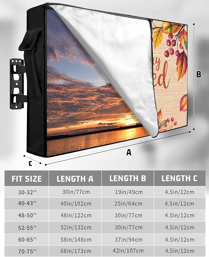 Outdoor TV Cover for Outside Flat Screen,Watercolor Autumn Pumpkin,600D Thick Waterproof Weatherproof Outdoor TV Screen Protector with Zipper for 30 to 32 Inch Flat Screens