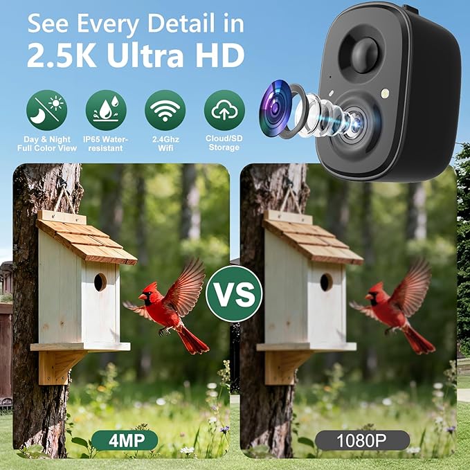 Smart Bird Feeder Camera Solar Powered with Pole, 2.5K HD Birdwatching Live Video Auto Capture, AI Identification & Instant Notification, Wireless Bird House/Bath Cam Outdoor, Gift for Bird Lovers