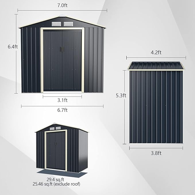 Goplus Outdoor Storage Shed, 7' X 4' Metal Garden Shed with 4 Vents & Double Sliding Door, Utility Tool Shed Storage House for Backyard, Patio, Lawn